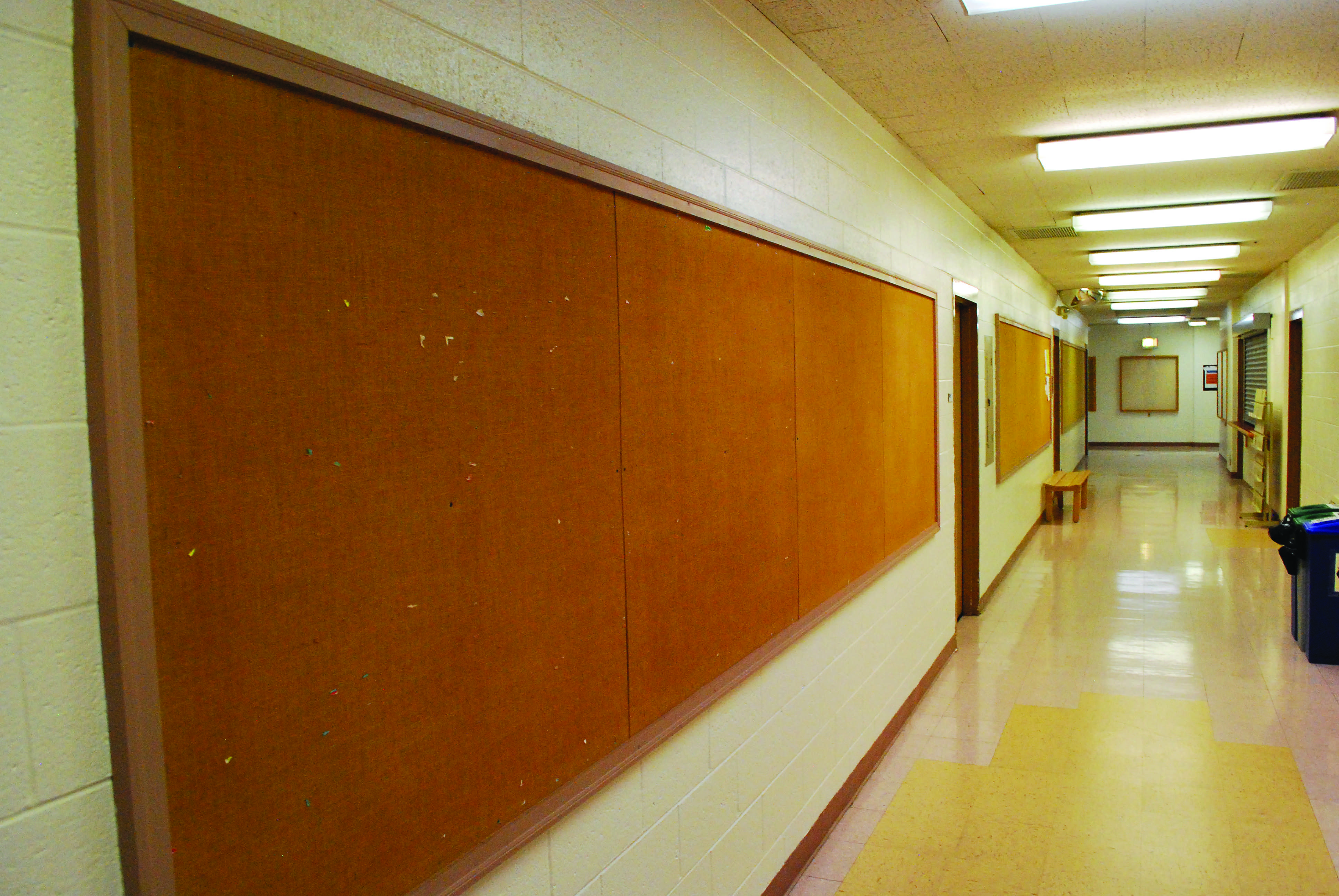 Greenlawn contains empty hallways and bulletin boards. Preface photo/NICK WORT