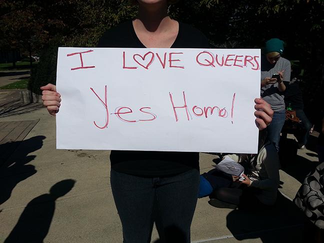 One of many signs students made for the impromptu protest.