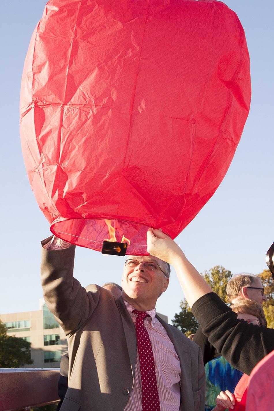 Chancellor Terry Allison with his lantern. Preface photo/NATALIE MILLS