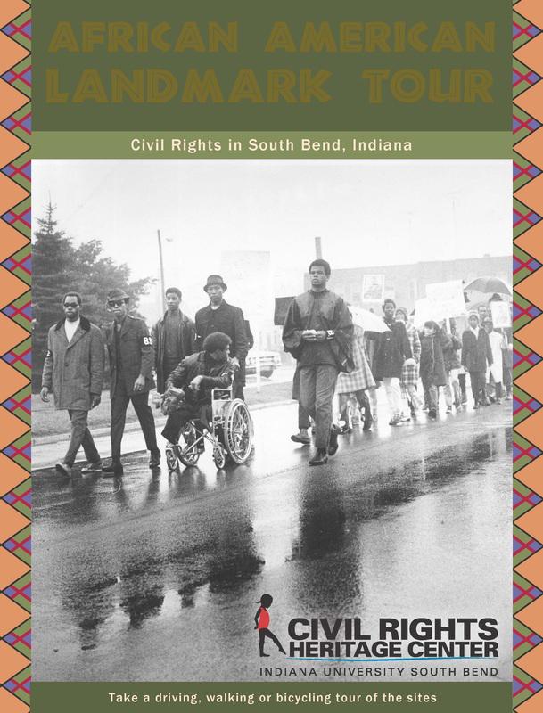 An historical photo of civil rights activists marching in South Bend for equality. Photo via/Civil Rights Heritage Center website