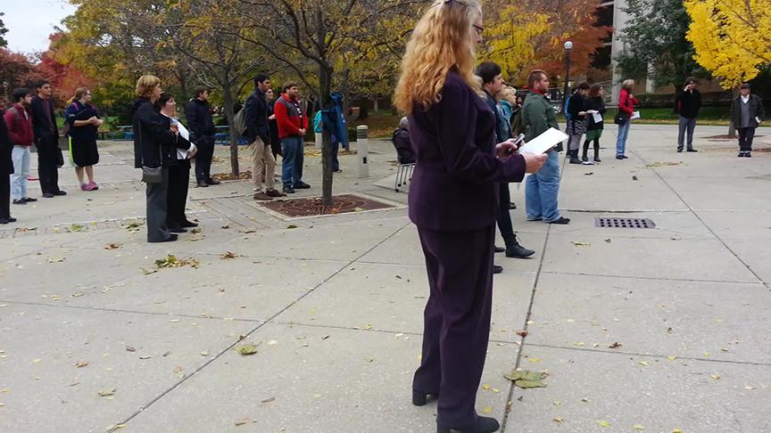 A steady crowd was present throughout the read-in, with students, faculty, staff and the community stopping to listen. Preface photo/SARAH DUIS