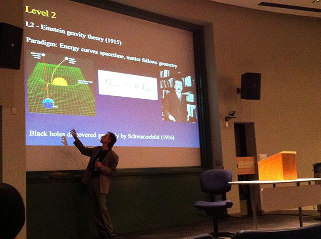 Dr. Rolf Schimmrigk explains some of the complex theories behind black holes. Schimmrigk received IUSB’s Distinguished Research Award in 2011. Photo via/Dylan Lemert
