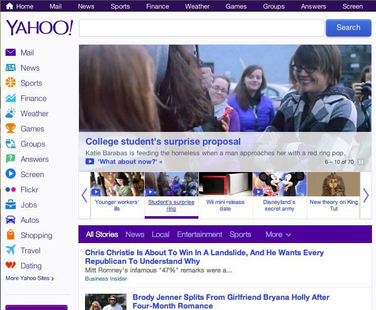 A snapshot of Yahoo's homepage featuring the viral video. Yahoo is frequented by millions of users each day. photo via/Cody Clemons