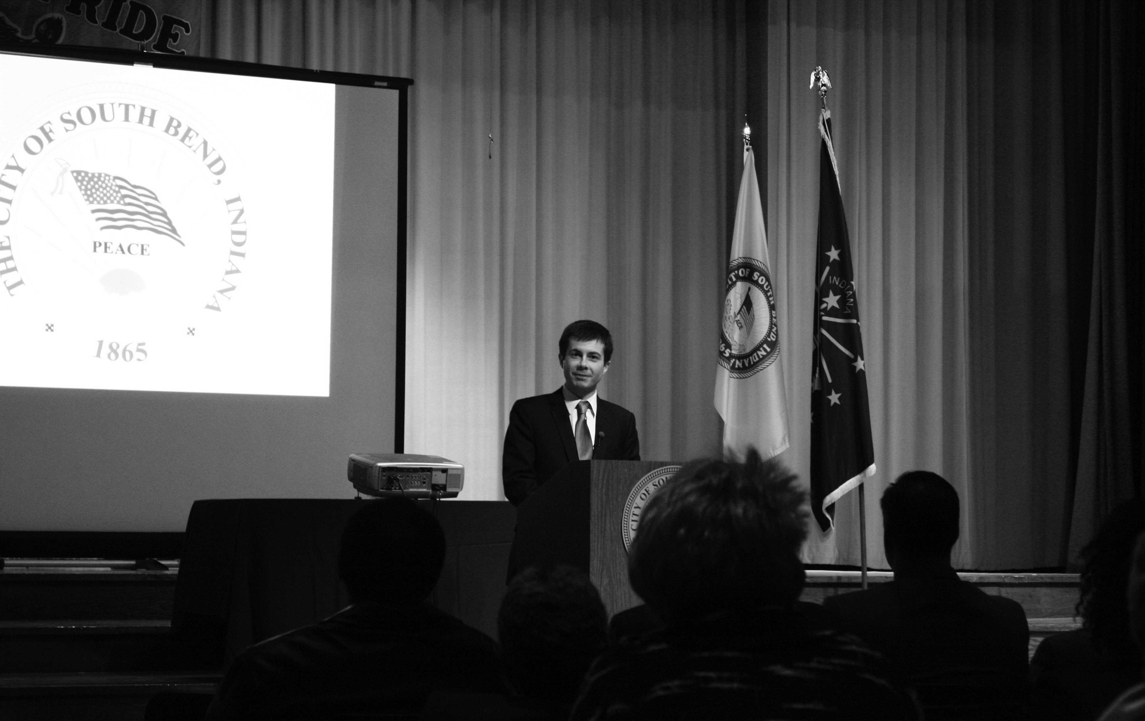 Pete Buttigeig giving the State of the City address. Preface photo/MANDI STEFFY