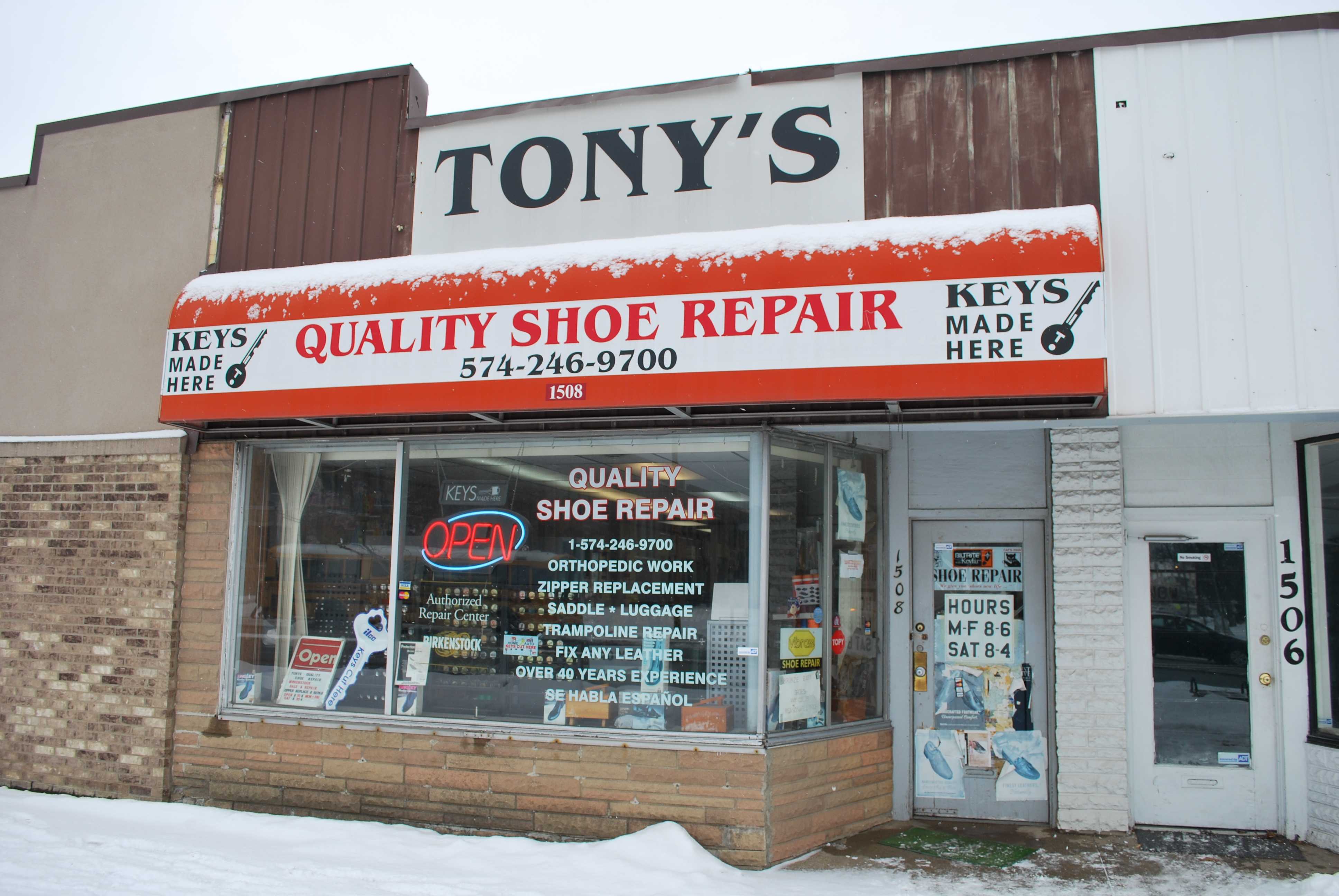 The front of Tony's Quality Shoe Repair, located on Mishawaka Avenue. Preface photo/NICK WORT