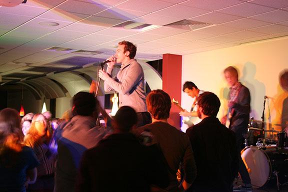 The Tides took first place at the T-Factor talent show and competition last week. Pictured above is Seth Umbaugh on lead vocals. (Preface photo: Cecelia Roeder)