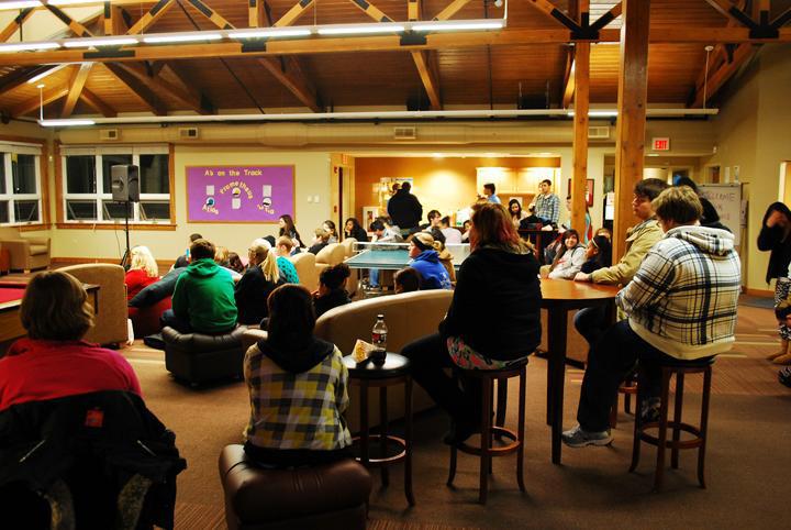 Student housing residents attend an open mic night. Housing is looking to hire seven new resident assistants to guide and support students living on campus. Preface/NICK WORT