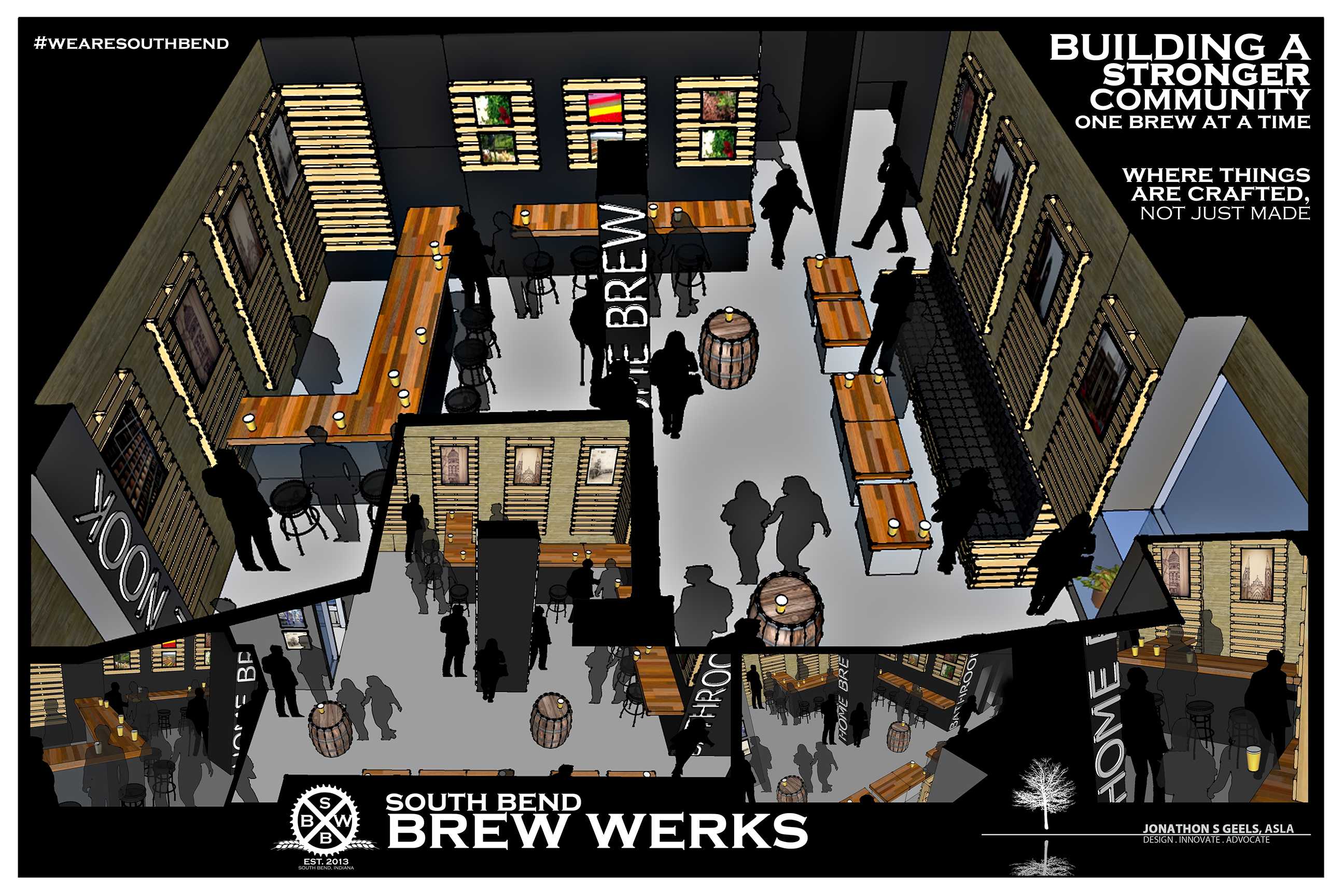 A digital rendering of the South Bend Brew Werks floor plan design of the new brew pub. Provided/Jonathon Geels  