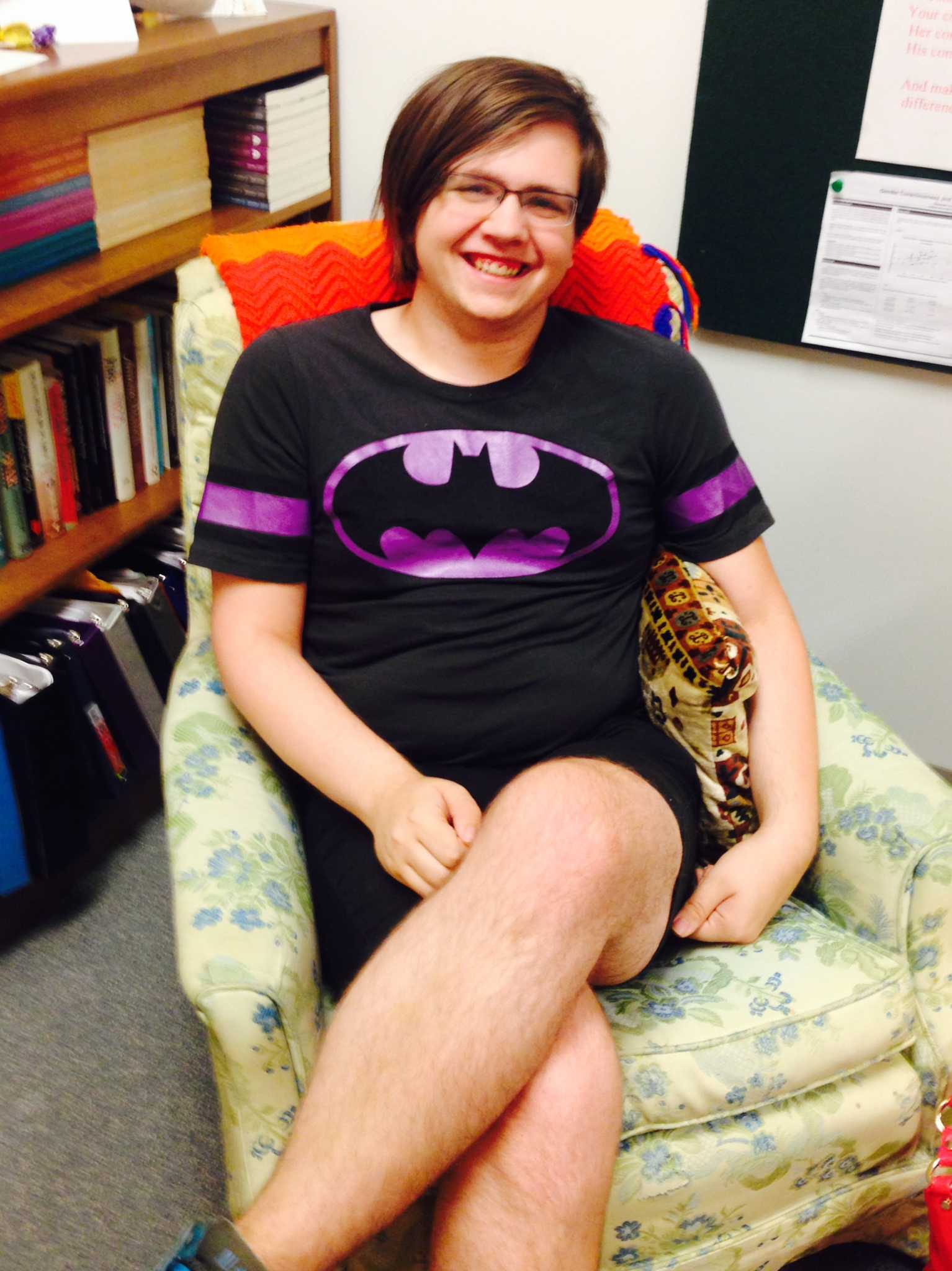Lexi Millard (@BrazenAndQueer) takes it easy in the gender studies lounge of Wiekamp Hall. Photo Credit: Leslie Lestinsky