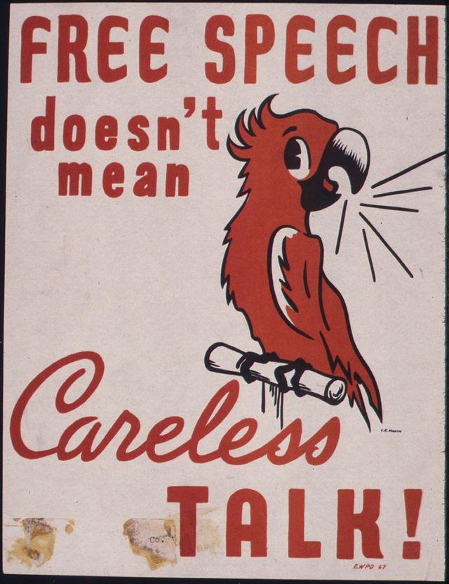 A vintage advertisement comments on freedom of speech. Many believe the arrest of James Evans to be a violation of First Amendment rights. (Photo/Wikimedia Commons)