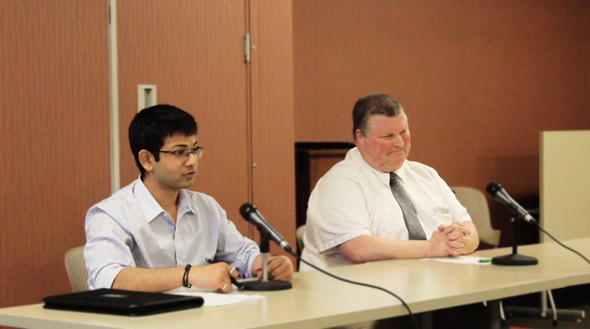 SGA Presidential Candidates Shail Bhagat and Steven Salisbury participate in the SGA debate