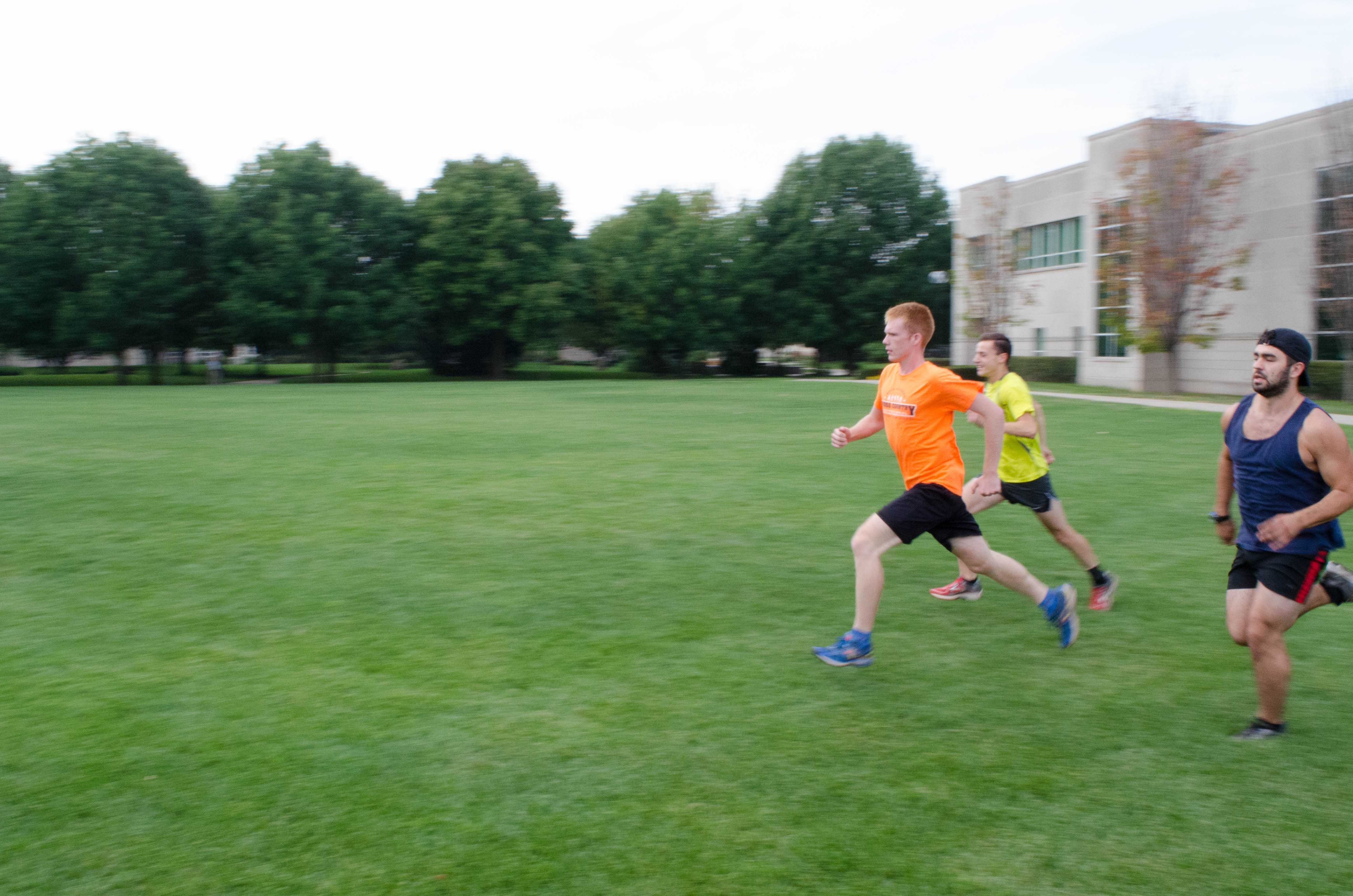 The IU South Bend Cross Country Team practices where Greenlawn Hall once stood. PHOTO/LEAH FICK