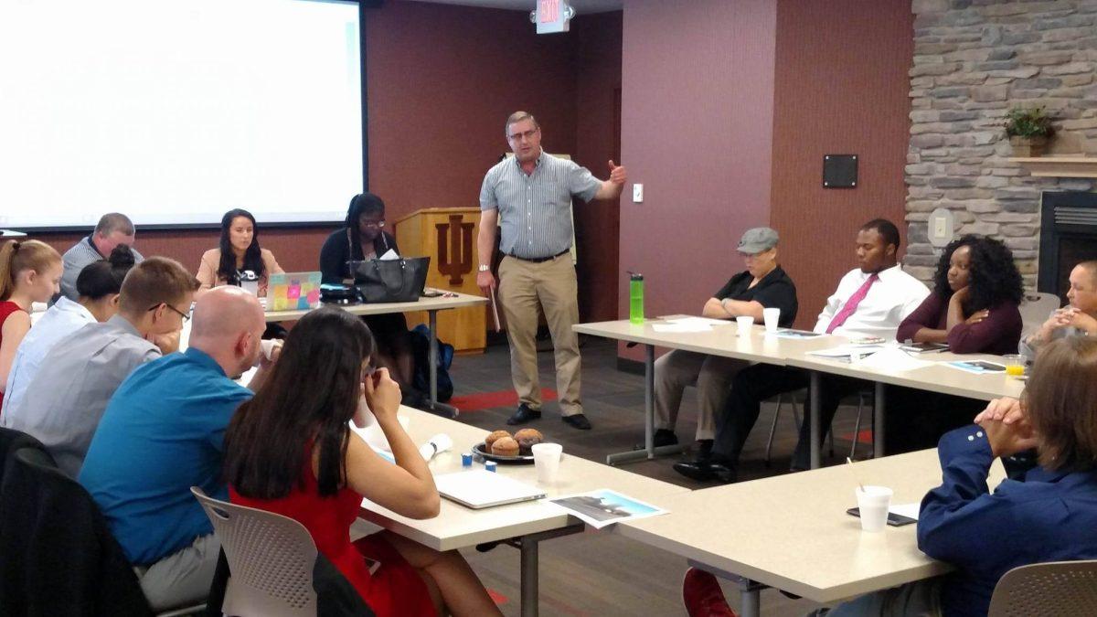 Professor Timothy Willig offers the Student Government Association Senate an entertaining lecture Friday, Sept. 9, as he requests money for the History Club. PHOTO/BRANDON MICHAEL GROVES