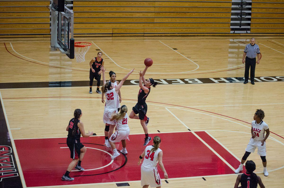 Vicki Gard attempts to score for the Titans. PHOTO/Leah Fick