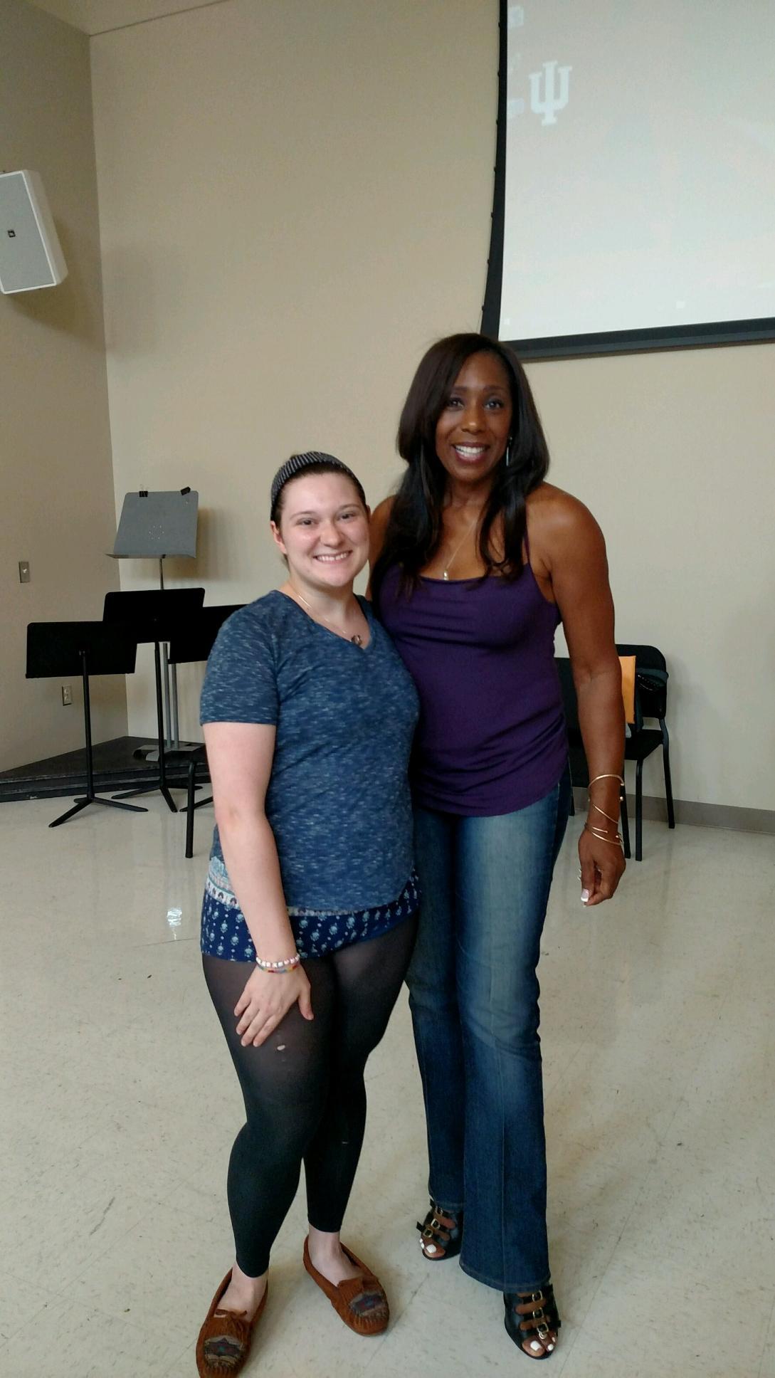 Tyler Marcotte, left, pictured with Dawnn Lewis, right, before Lewis' speech on arts advocacy on September 7th. PHOTO/Tyler Marcotte