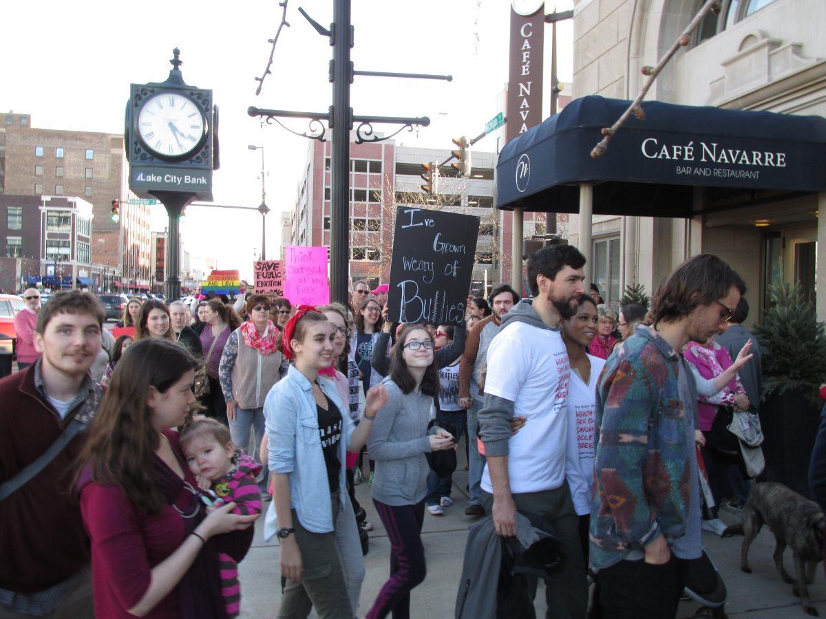 Students and staff join the peaceful walk Downtown South Bend Saturday.
Photo/ALLISSA CORAK