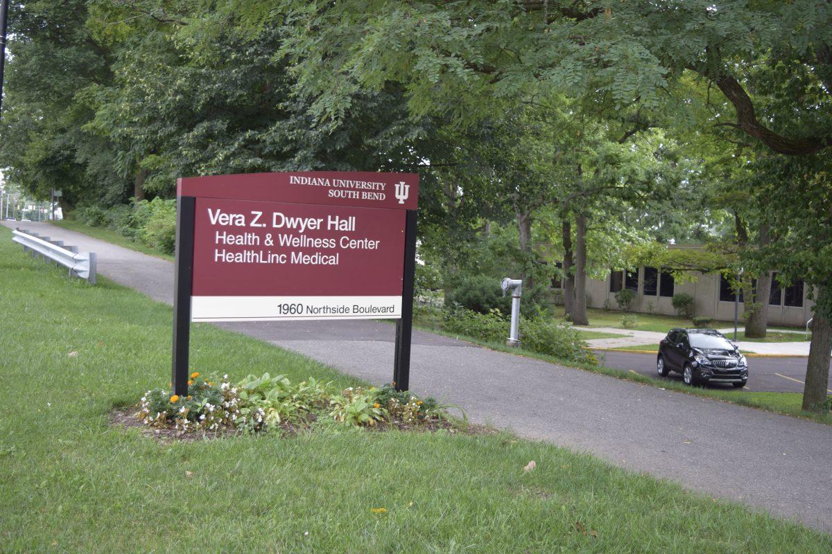 The new sign stands outside of Vera Z. Dwyer Hall along Northside Boulevard.
Photo by Christina Clark