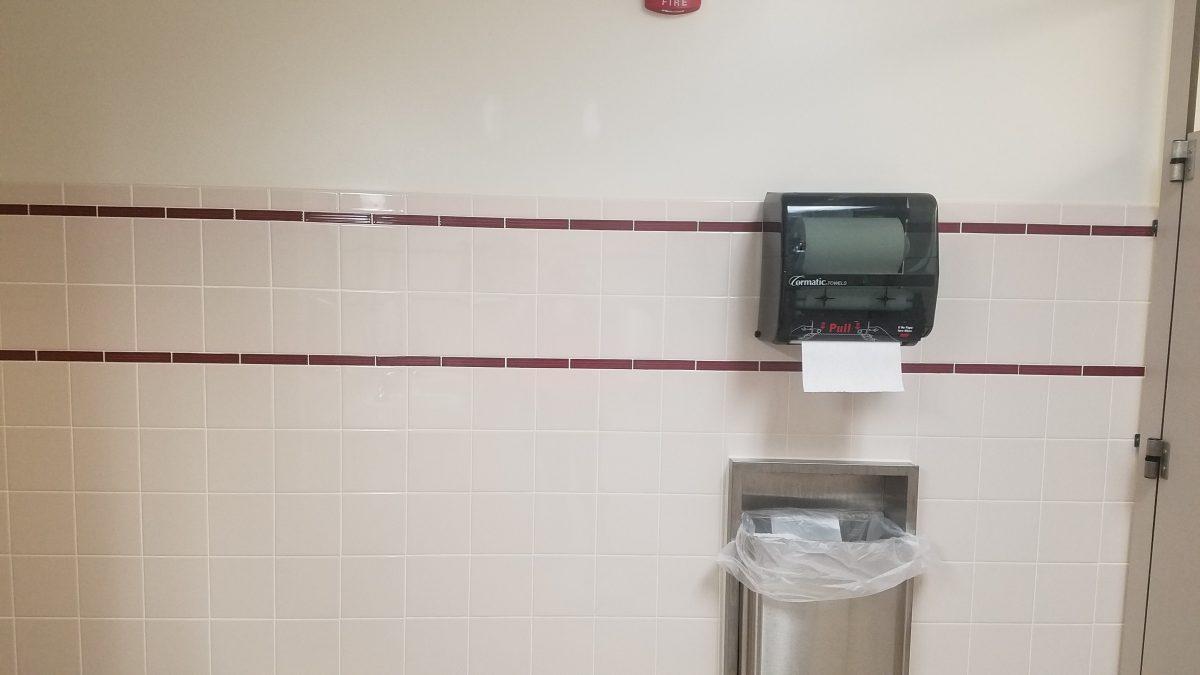 One of the campus bathrooms that does not have a menstrual supply dispenser.
Photo provided by Eva Monhaut
