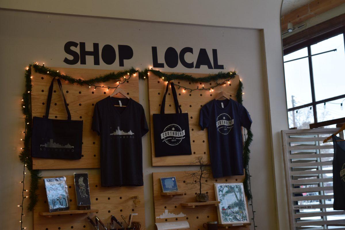 Local goods on display in the entrance of MAKE South Bend. Photo/CARTER DEJONG
