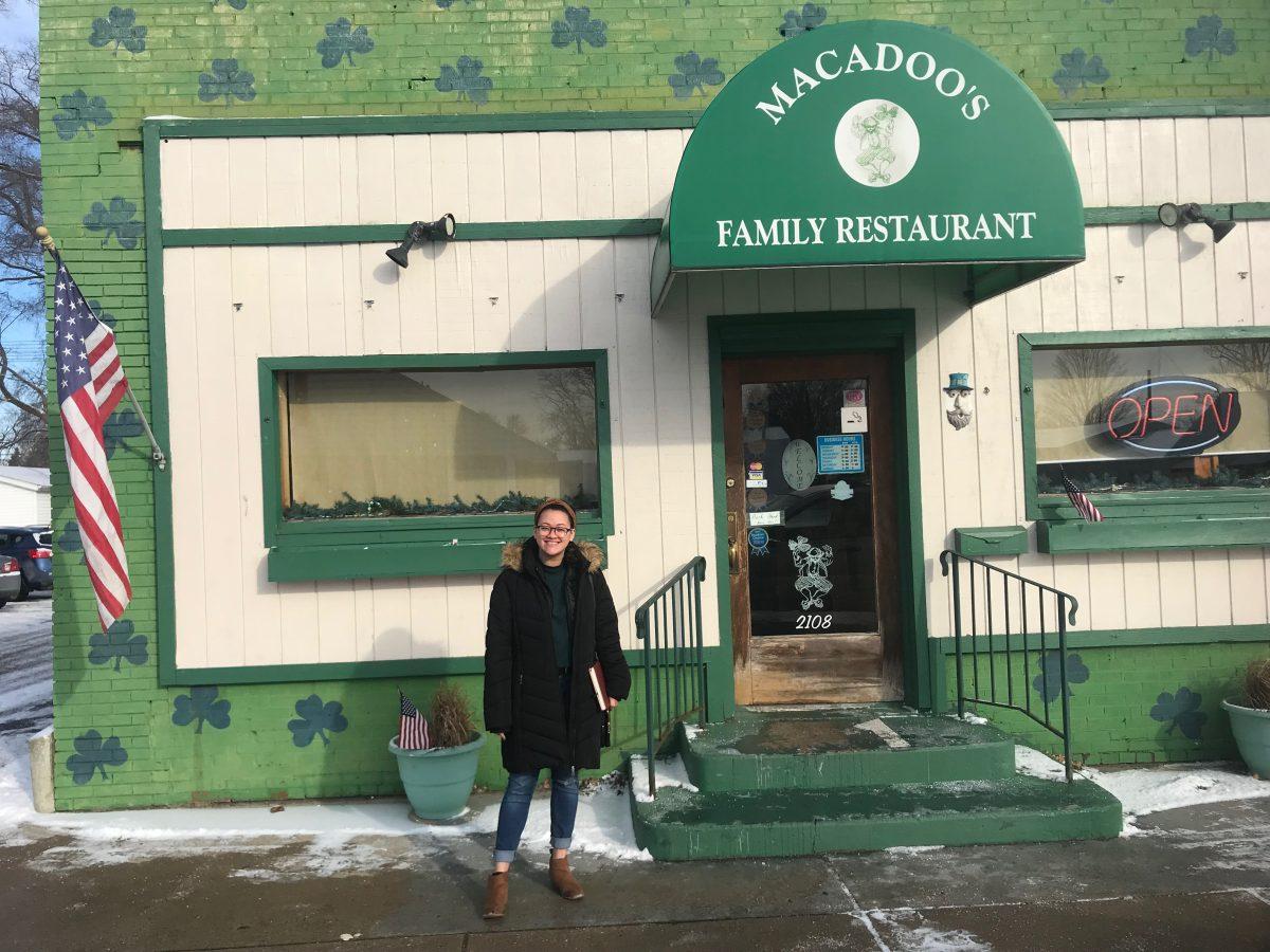 Taylor Waldron stands outside of Macadoo's Family Restaurant on Lincolnway East in Mishawaka, IN PHOTO BY/PAUL FERGUSON