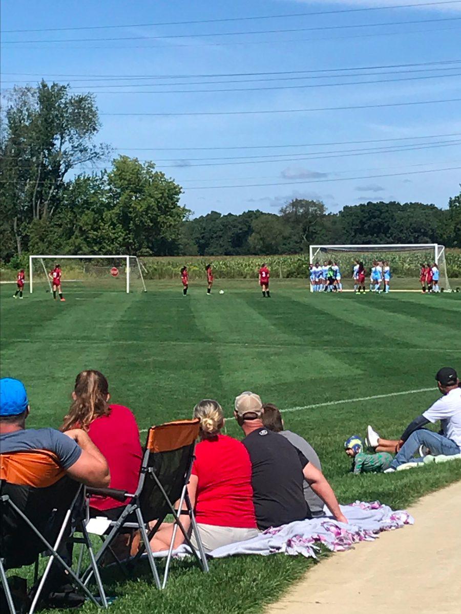 The IU South Bend Women's Soccer team at their first-ever home game. Photo//ASHLEY COX