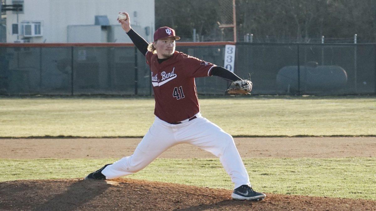 Photo provided by IU South Bend Athletics. Bryson Taylor pitches at the mound during their games against St. Xavier.