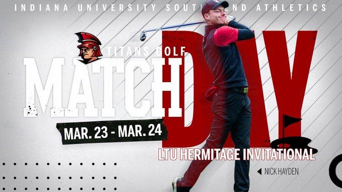 Photo provided by @IUSBTitans on Twitter. Nick Hayden swings into action for their LTU Heritage Hill Invitational. 