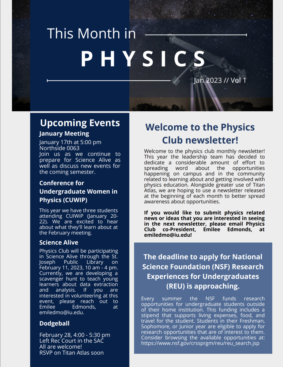 Physics Club pilots monthly newsletter