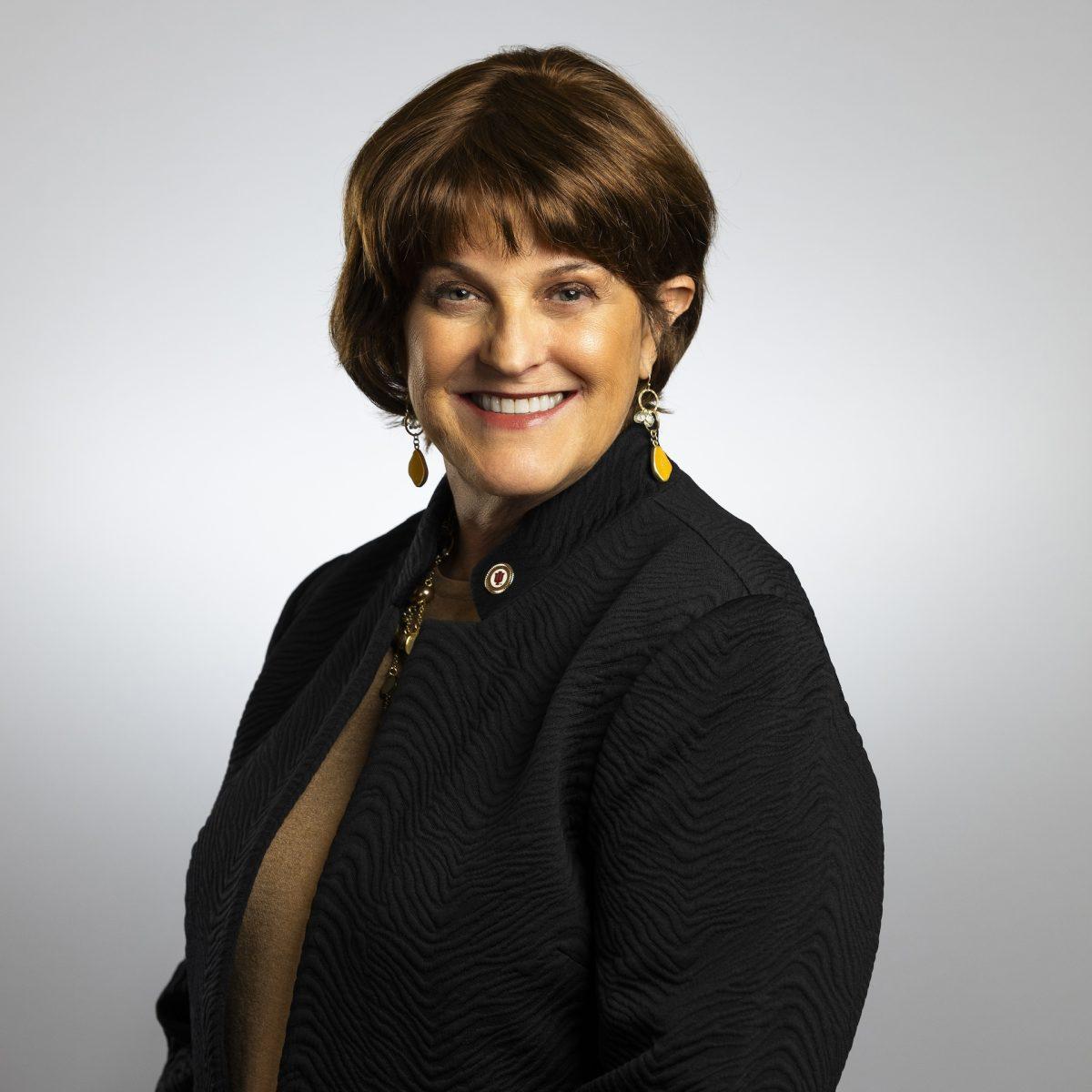 IU South Bend Chancellor Susan Elrod poses for a portrait Wednesday, Jan. 10, 2023, on campus at IUSB. (Photo by Michael Caterina)
