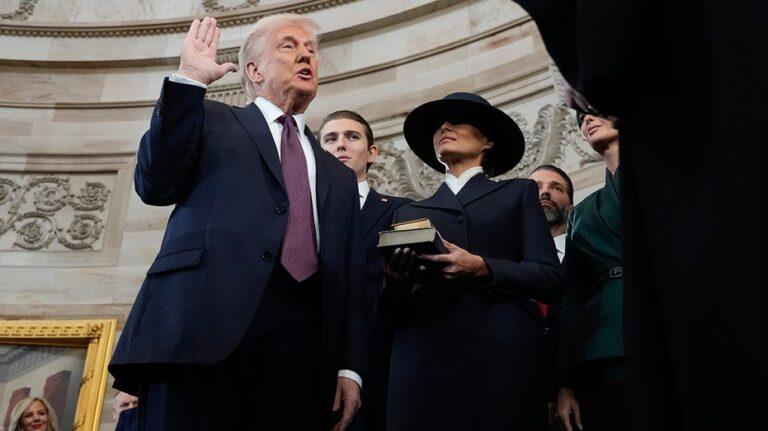 Trump calls for unity, defense during indoor inauguration